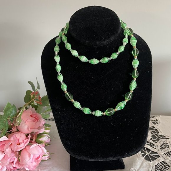 Vintage Emerald Green Venetian Glass Necklace, 1960s Murano Beads - Picture 1 of 8